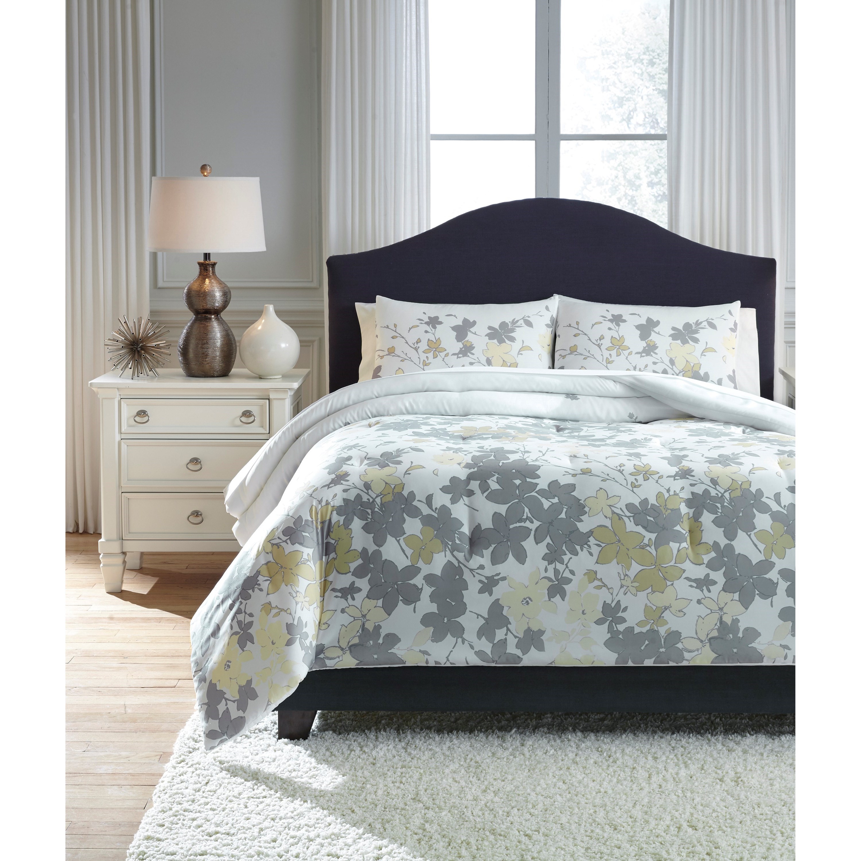 Yellow and store gray comforter